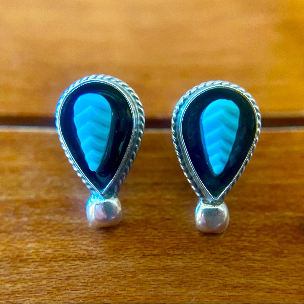 Vintage Native American Turquoise Sterling Silver Shadow Earrings